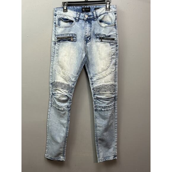 Waimea Jeans Mens 30x32 Skinny Fit Moto Biker Zipper‎ Denim Pants - Picture 2 of 12